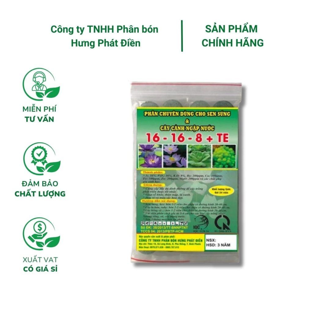 Phân bón chuyên dùng cho cây ngập nước, sen súng 16-16-8+TE ảnh 1 — cây để bàn uống nước đẹp