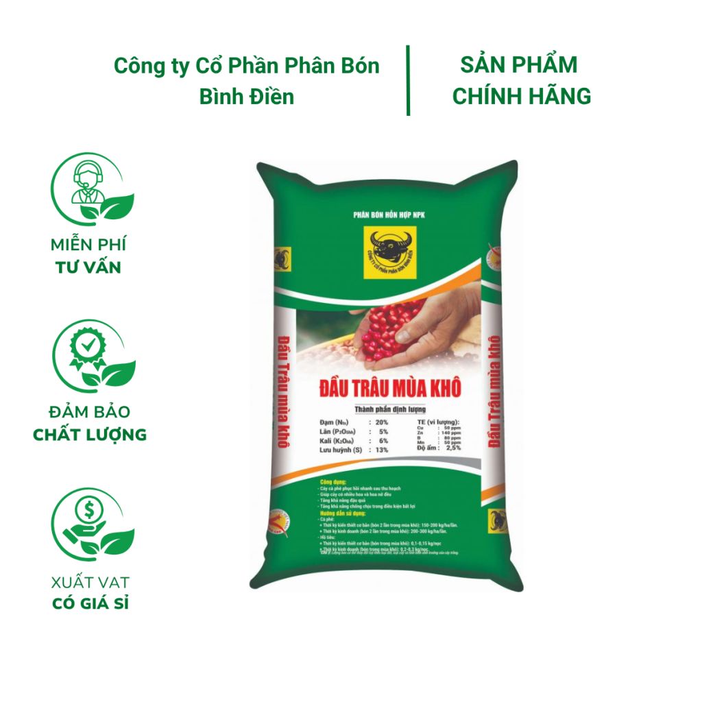 Phân bón hỗn hợp NPK Đầu Trâu Mùa Khô Bao 50kg ảnh 1 — mua cây để bàn văn phòng