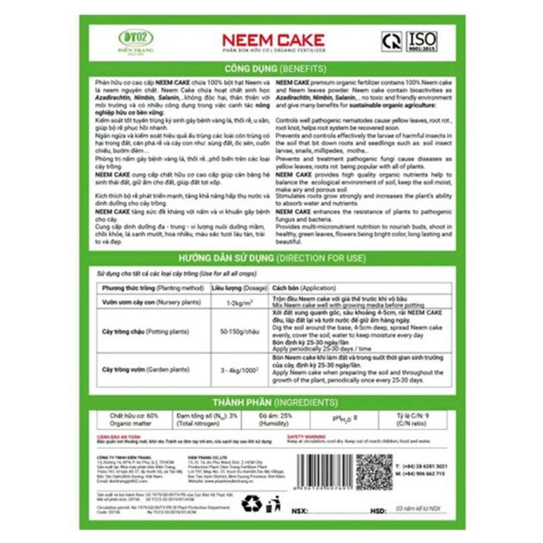 Phân Hữu Cơ Neem Cake Trừ Cuốn Chiếu, Sùng Đất, Rệp Đất, Côn Trùng Gây Hại 750 Gram ảnh 5 — cây để bàn ngày tết