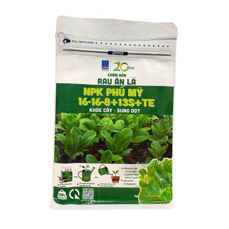 Phân NPK Phú Mỹ 16-16-8+13S+TE dùng cho rau ăn lá Túi 500 gram ảnh 2 — cây để bàn phú quý