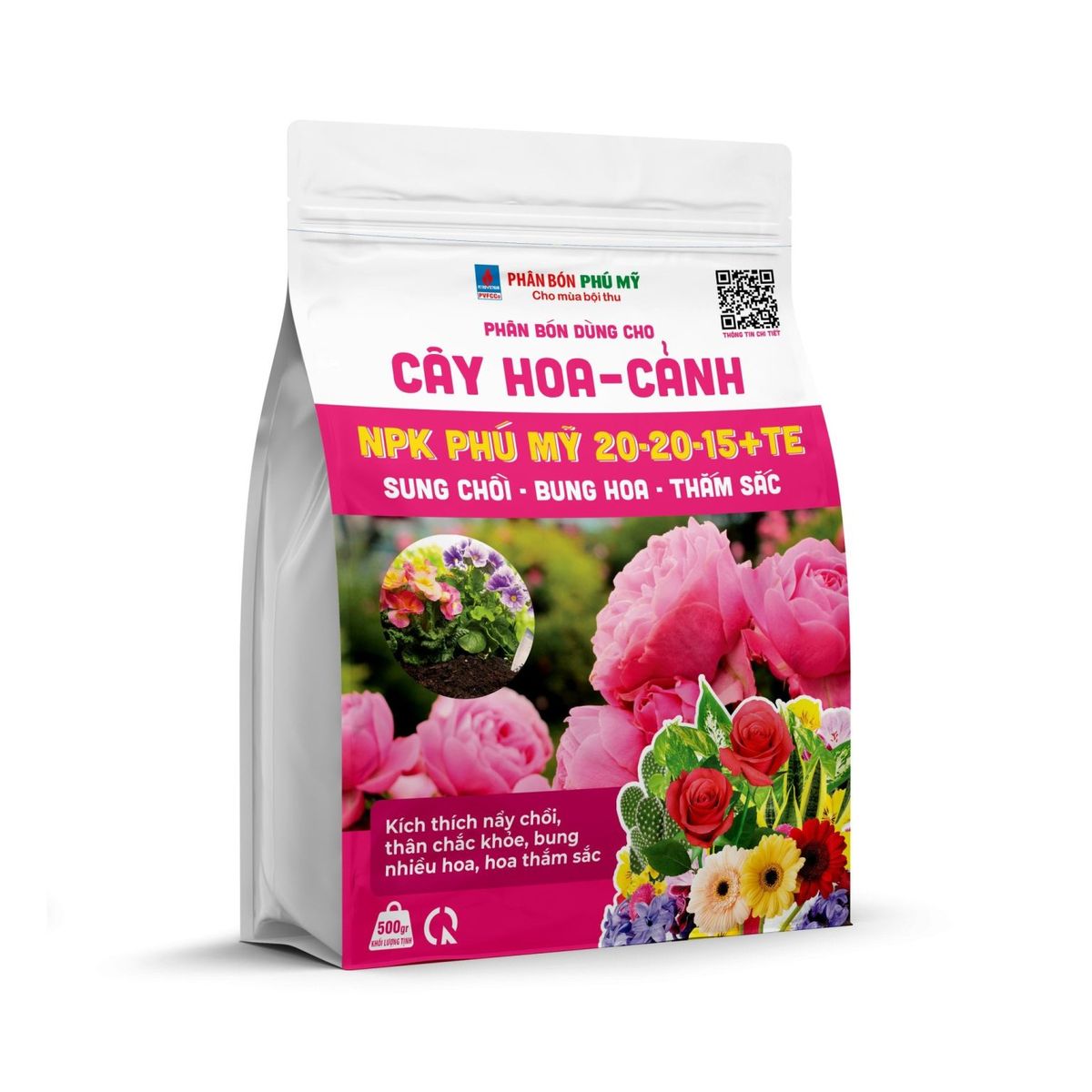 Phân NPK Phú Mỹ 20-20-15+TE Cây hoa cảnh Gói 500 gram ảnh 2 — cây để bàn hợp với mệnh hỏa