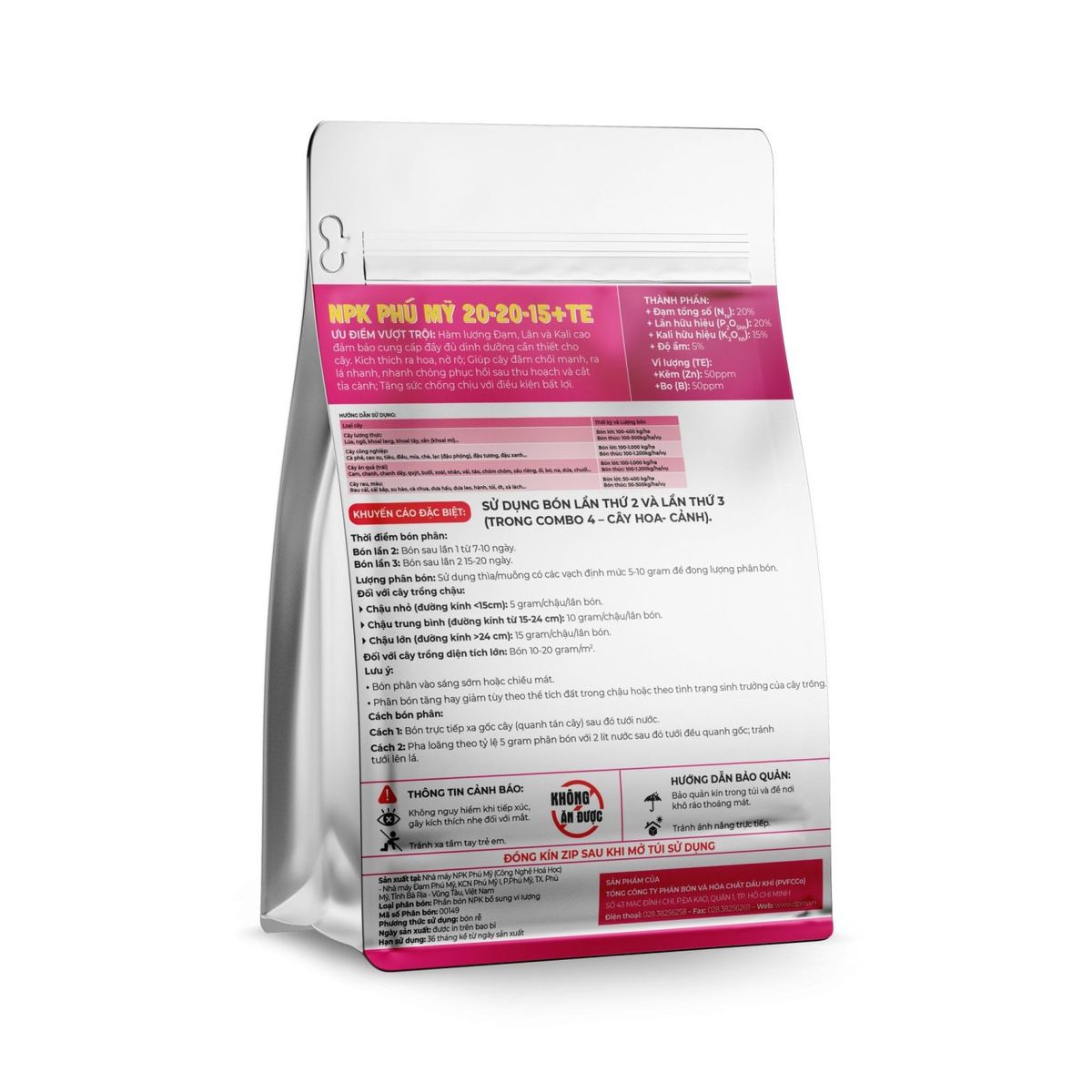 Phân NPK Phú Mỹ 20-20-15+TE Cây hoa cảnh Gói 500 gram ảnh 3 — cây để bàn hợp với mệnh hỏa