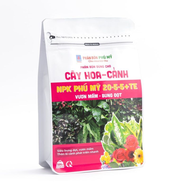 Phân NPK Phú Mỹ 20-5-5+TE Cây hoa cảnh Gói 500 gram ảnh 2 — cây để bàn phú quý
